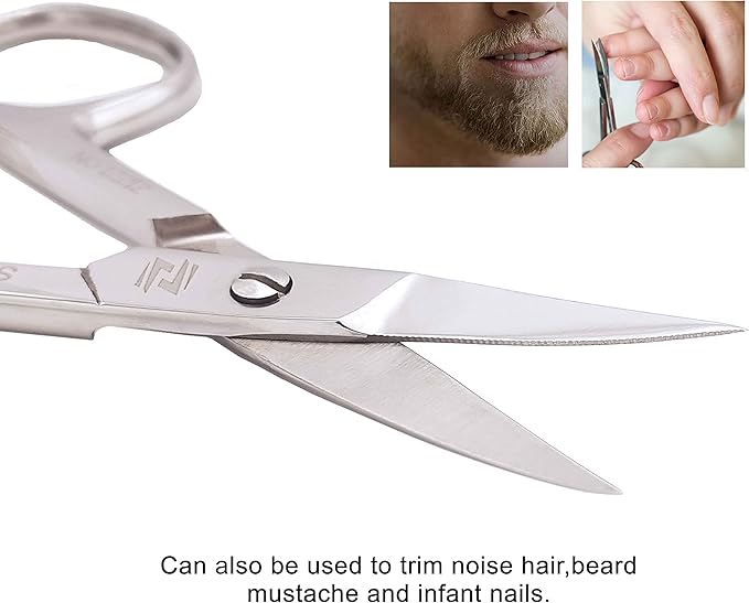 POPUPARTY Stainless steel eyebrow scissors Curved slightly serrated for eyelashes, beard, beard, nose hair, toenails - pedicure, nail scissors for men and women