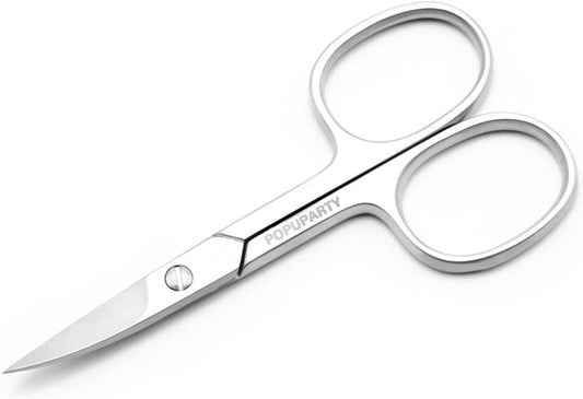 POPUPARTY  Stainless steel eyebrow scissors Curved slightly serrated for eyelashes, beard, beard, nose hair, toenails - pedicure, nail scissors for men and women